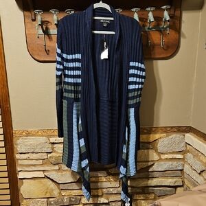 NWT What's Next Blue Striped Open Cardigan Sweater Size 1X